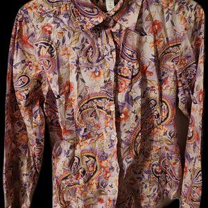 Talbots Long Sleeve Blouse Pink Purple Floral Button Stretch M